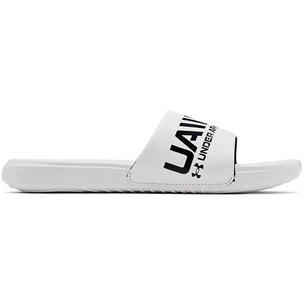 Under Armour Ansa Fixed Men 8 White Black Athletic Slide‎ Sandals 3023761-105